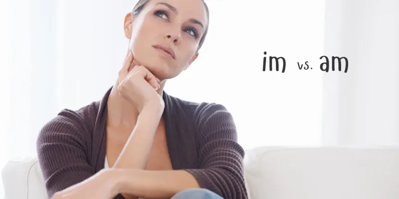 Woman thinking about the difference between im and am in German.