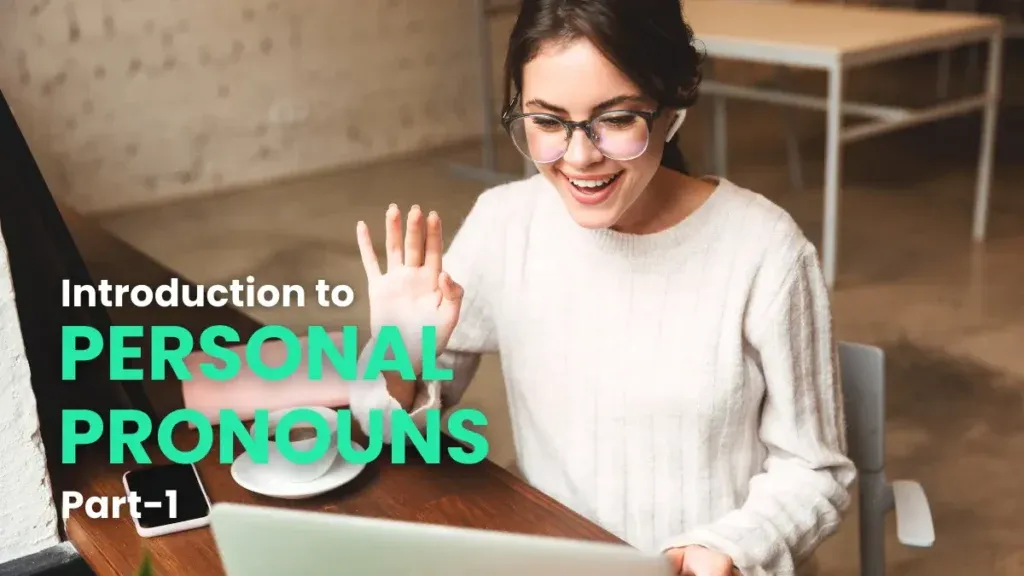 Woman using a laptop while learning French personal pronouns, part 1.